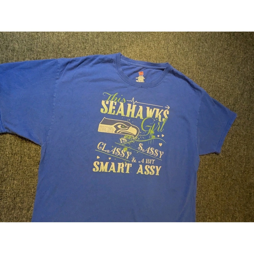 Seattle Seahawks Football NFL Adult T-Shirt Graphic Spellout Logo Size XL Hanes - Picture 2 of 7